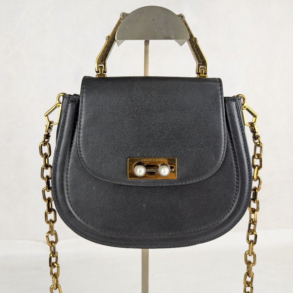 CHARLES & KEITH Horse Shoe Top Handle Bag Black Shoulder Bag